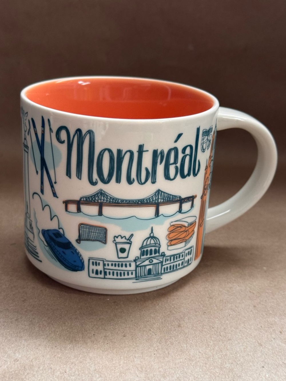 Starbucks Been There Series Montreal Blue and Orange Coffee Mug. 14 fl oz